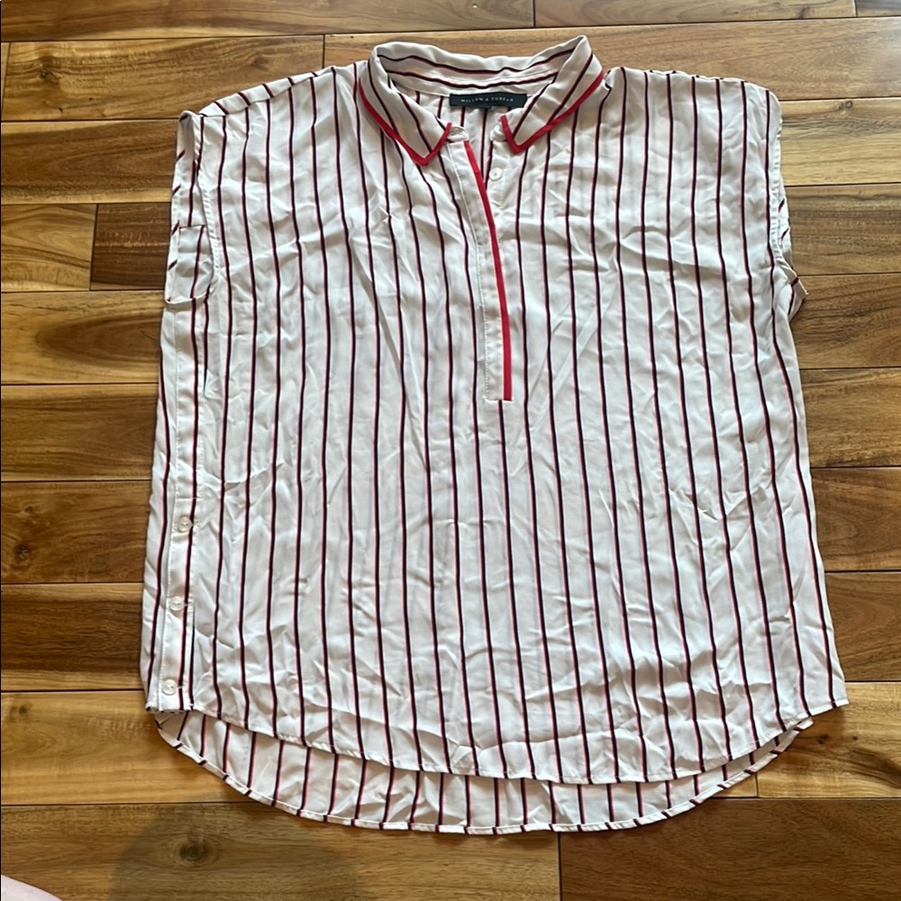 Red and White Relaxed Fit Blouse